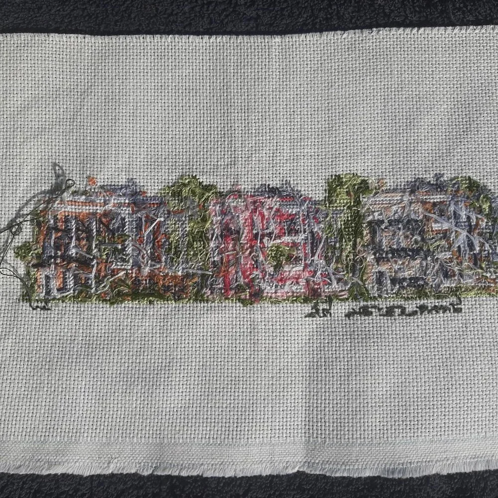Finished Cross Stitch Charleston SC Street Scene Houses Completed 14" x 8.5" - Picture 5 of 5